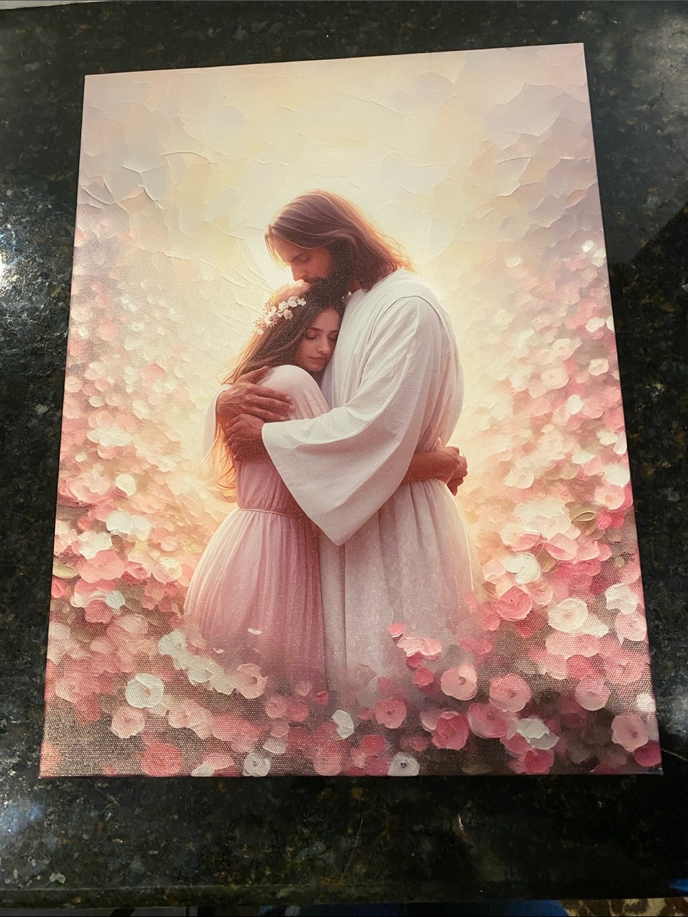 NWOT Religious Canvas Wall Art Print - Jesus Embracing Young Girl